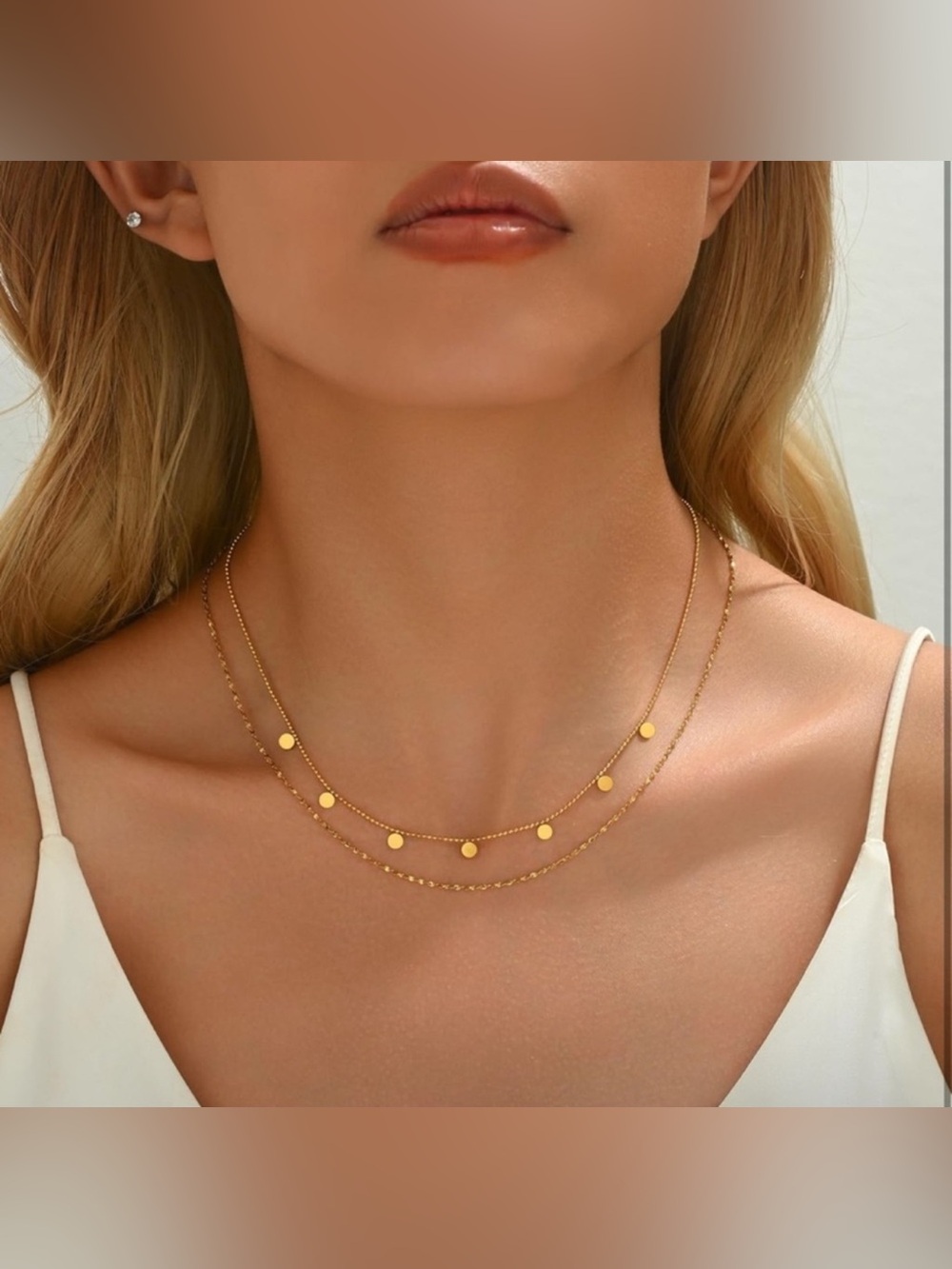 18k Gold Plated Layered Disc Necklace